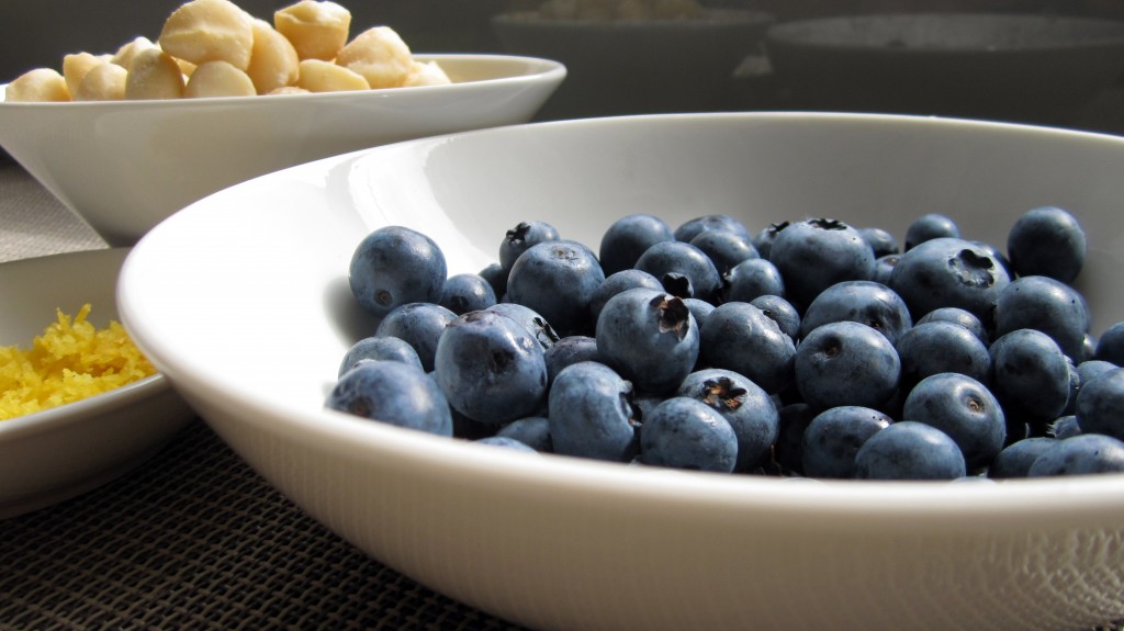 Blueberries, macadamia nuts, and lemon zest