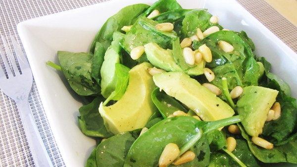 Vegan Avocado & Spinach Salad with Pine Nuts