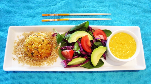 Dojo's Hijiki Tofu Burgers & Carrot Ginger Dressing