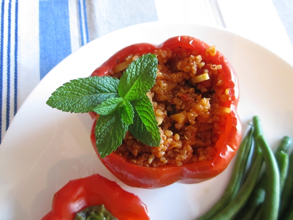 Make-Ahead Quinoa-Stuffed Peppers with Almonds and Mint - Vegan and Gluten-Free