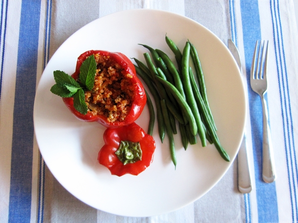 Make-Ahead Quinoa-Stuffed Peppers with Almonds and Mint - Vegan and Gluten-Free