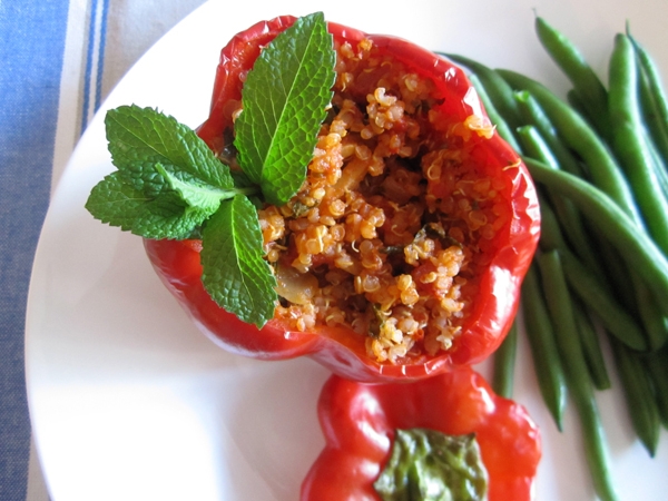 Make-Ahead Quinoa-Stuffed Peppers with Almonds and Mint - Vegan and Gluten-Free