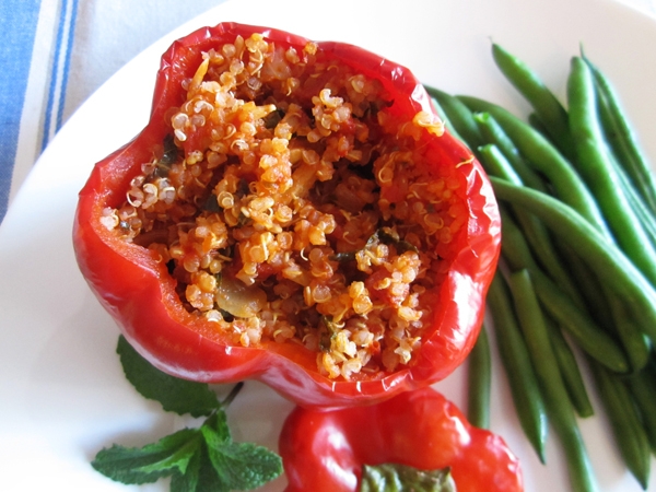 Make-Ahead Quinoa-Stuffed Peppers with Almonds and Mint - Vegan and Gluten-Free