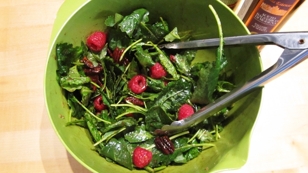 Baby Kale Salad with Raspberries & Maple Pecans - Vegan & Gluten-Free
